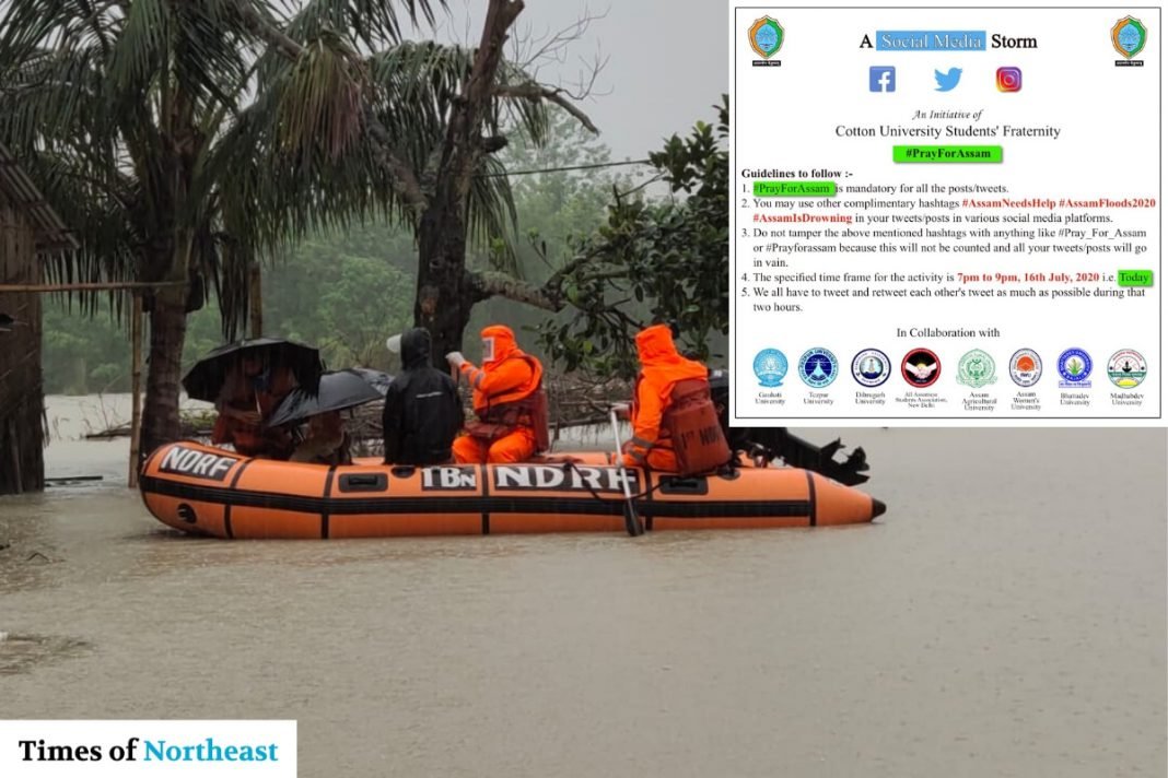 NDRF-rescuing-in-Assam-Floods-with-Poster-for-Social-Media-Storm-PrayforAssam